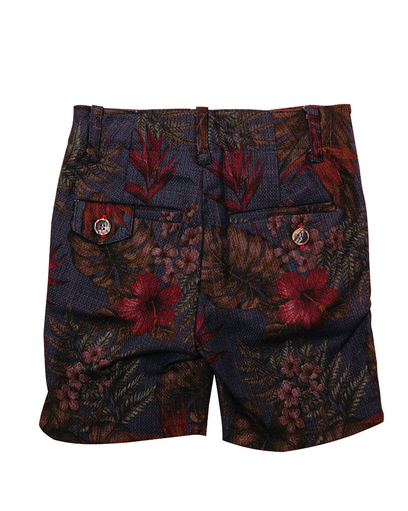 Kids Summer Shorts Dark Floral Pattern - back