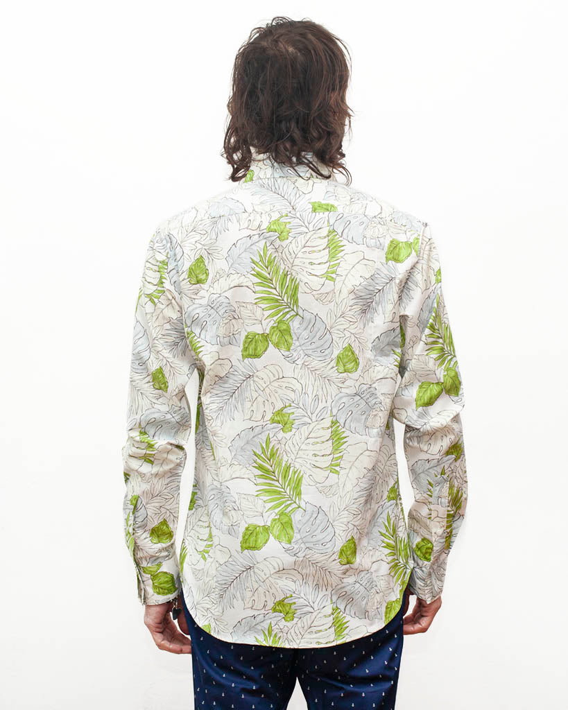 Floral Print Long Sleeve Shirts for Men | Green and Blue Floral | back