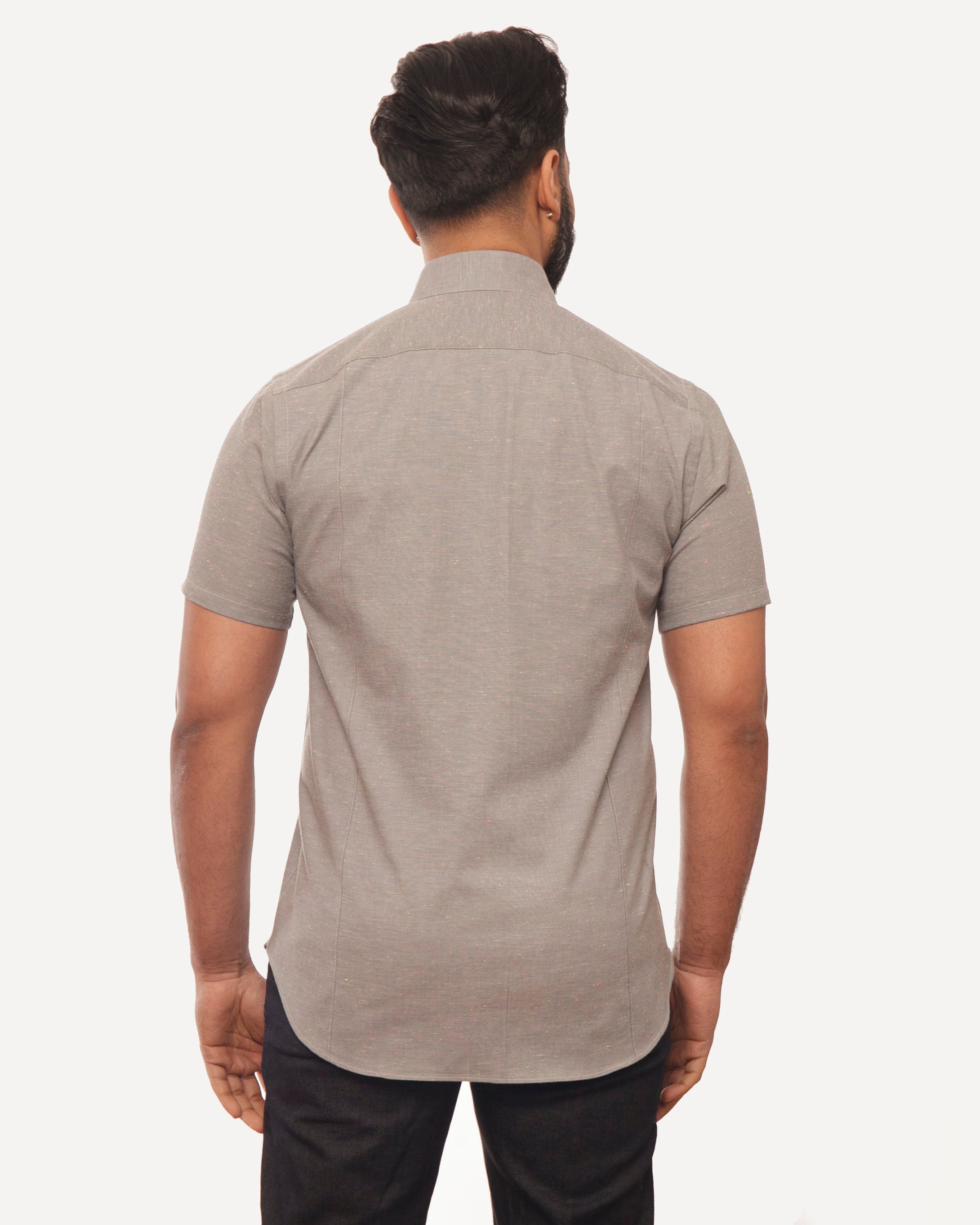 Short Sleeve Dylan Shirt | Chambray Flecks (Grey)