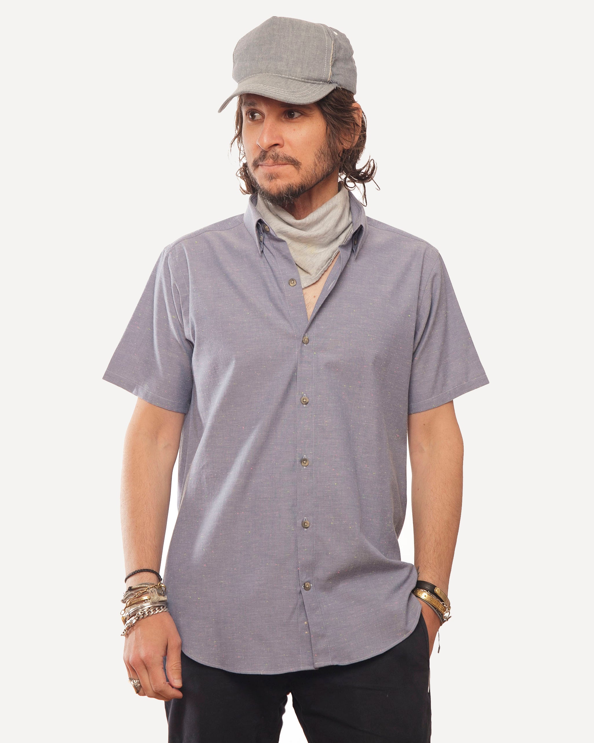 Short Sleeve Dylan Shirt | Chambray Flecks (Blue)