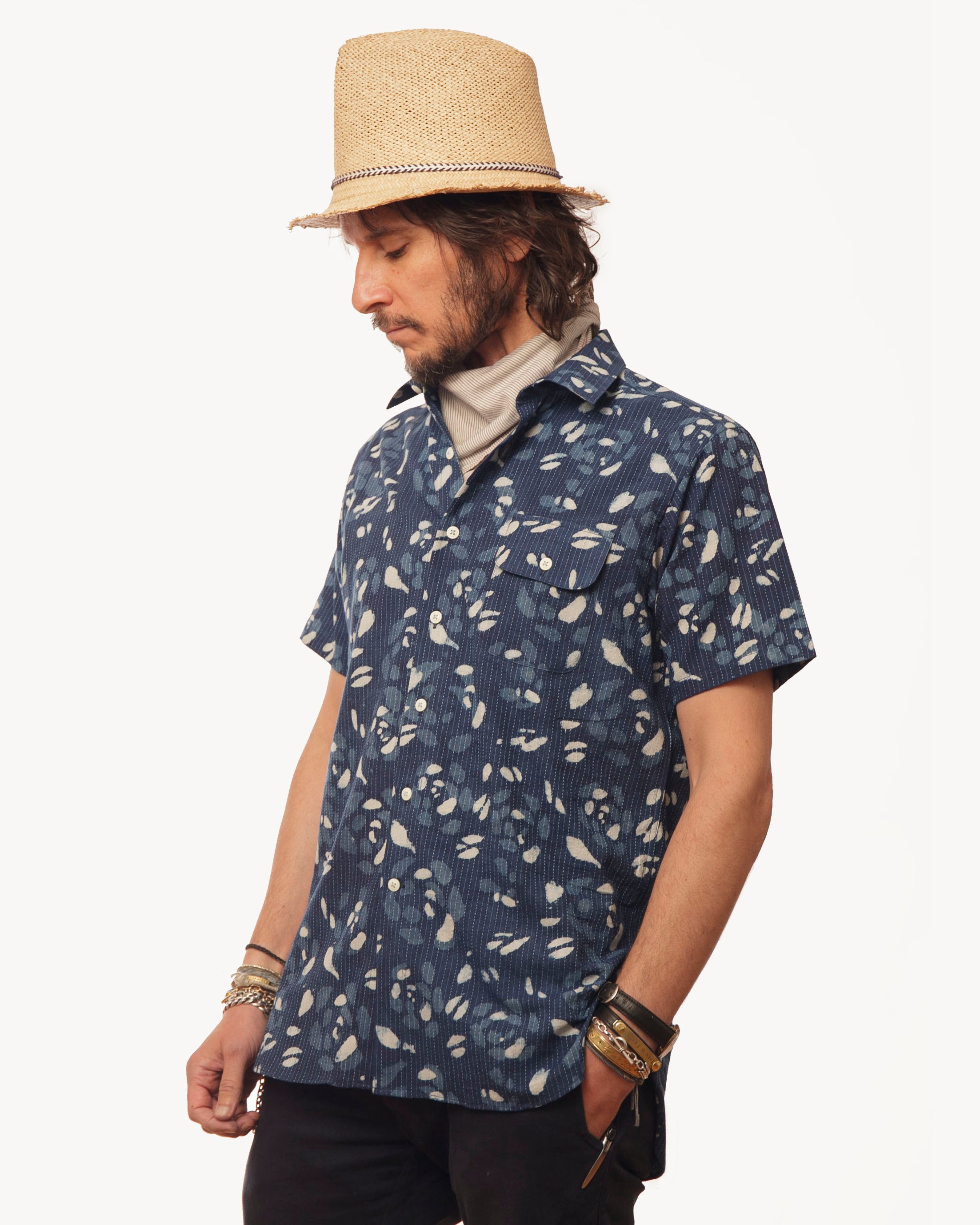 Short Sleeve Neuwirth Shirt | Indigo Blossom Stitch