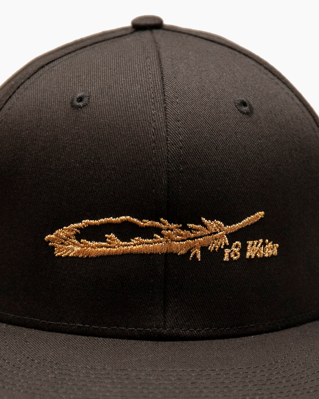Flat Bill Snapback Cap | Gold Feather Logo on Black