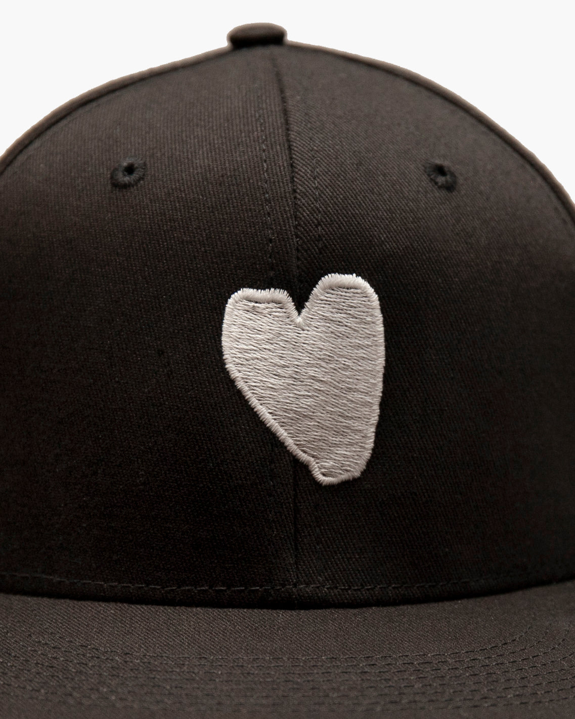Flat Bill Snapback Cap | White Heart on Black