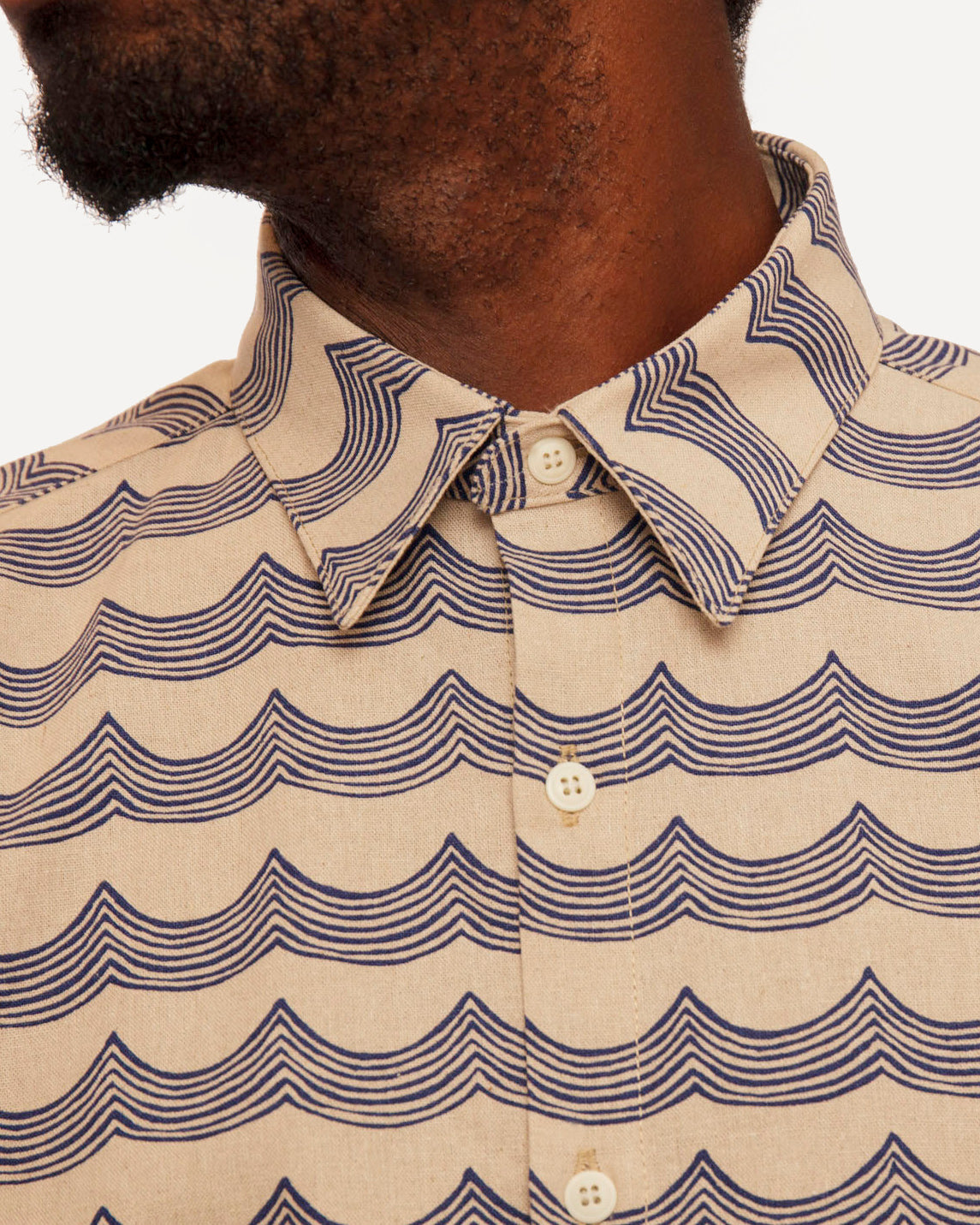 Short Sleeve Dylan Shirt | Navy Linen Waves