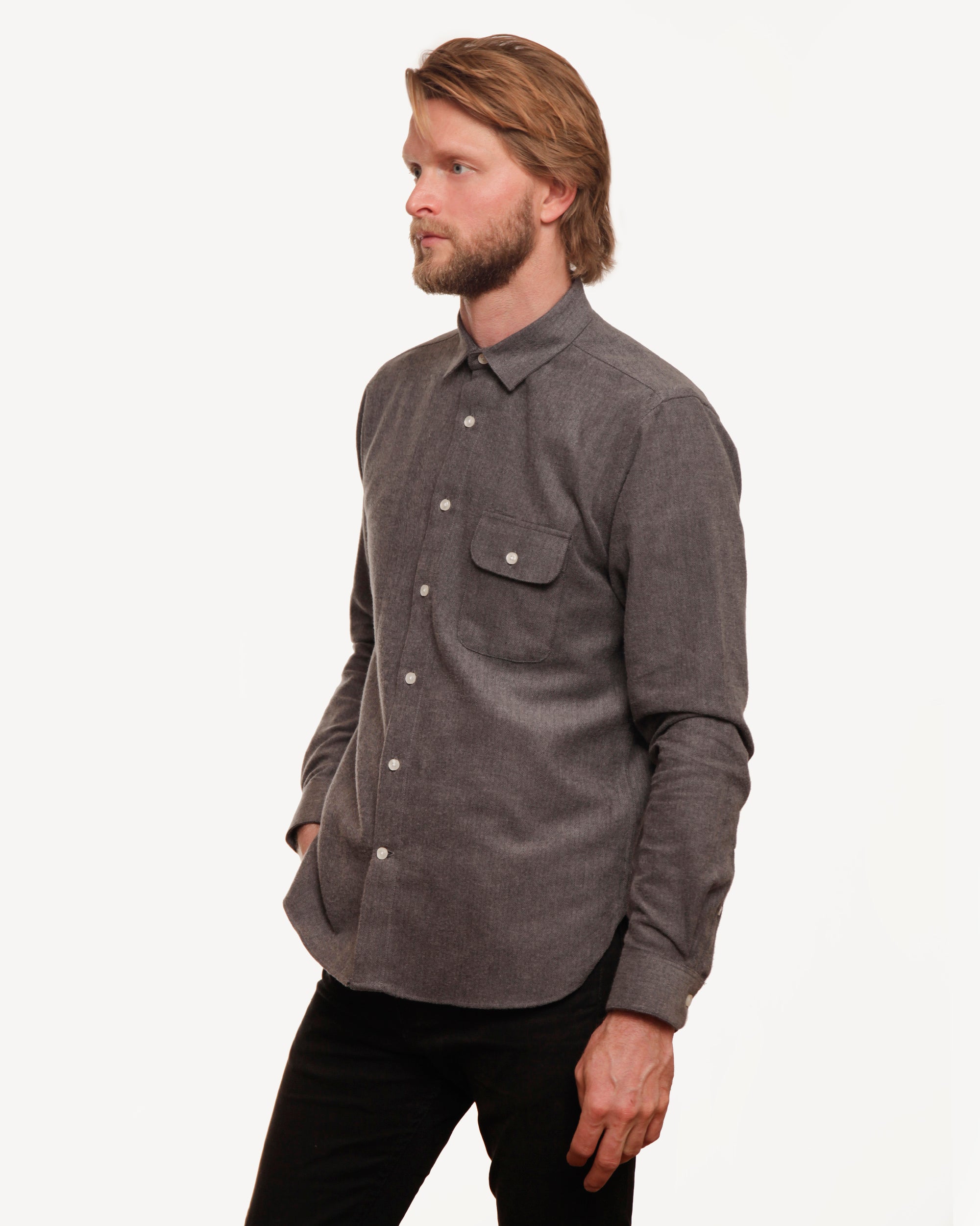 Long Sleeve Neuwirth Shirt | Dark Grey Herringbone