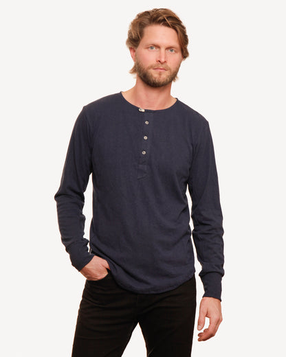 Made in Canada, Heritage Henley from 18 Waits — a Sustainable Men's clothing brand offering Vintage Inspired menswear and Rock and Roll Fashion. A refined Imogene and Willie alternative for those who value quality and character.