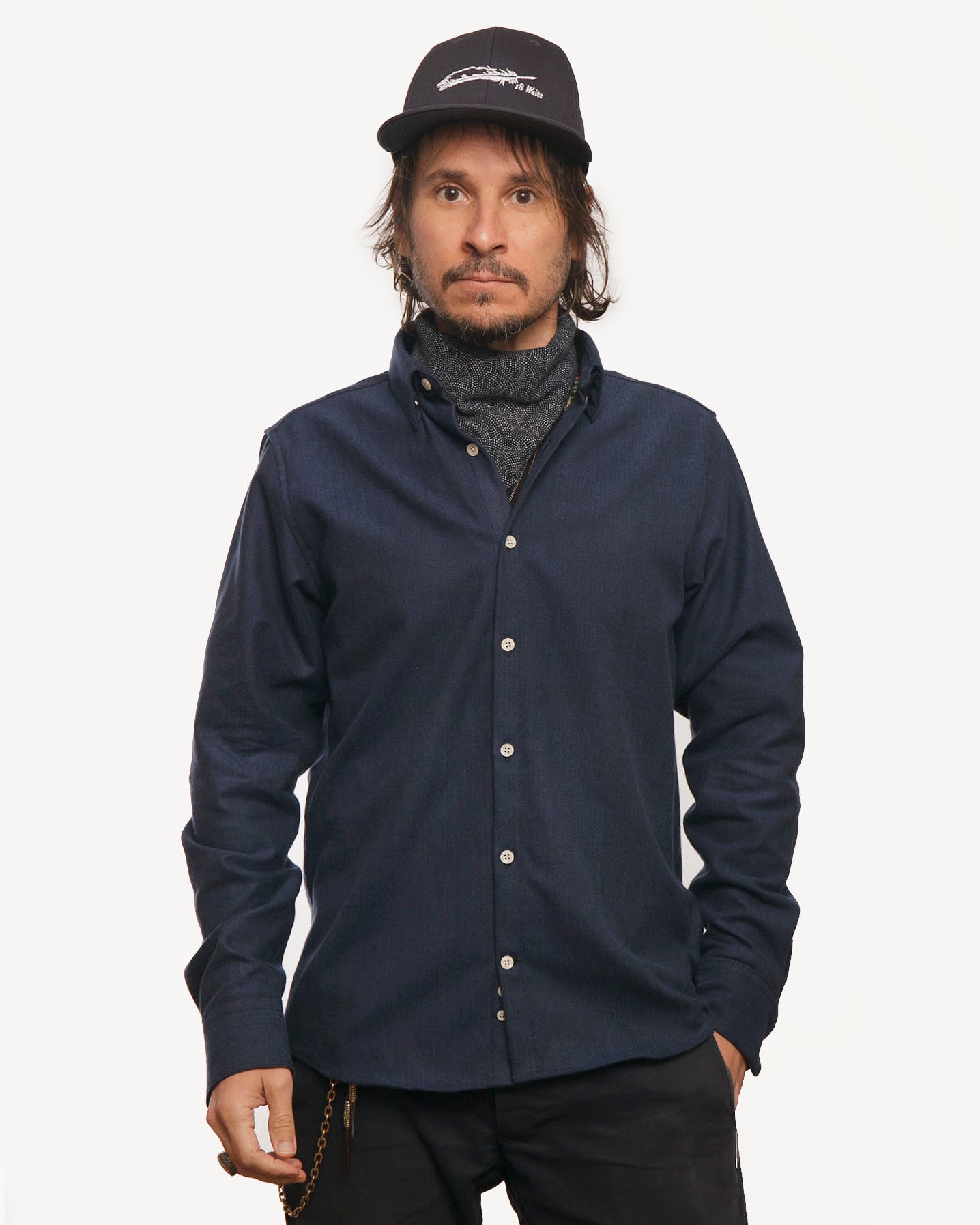 Long Sleeve Dylan Shirt | Blue Black Herringbone