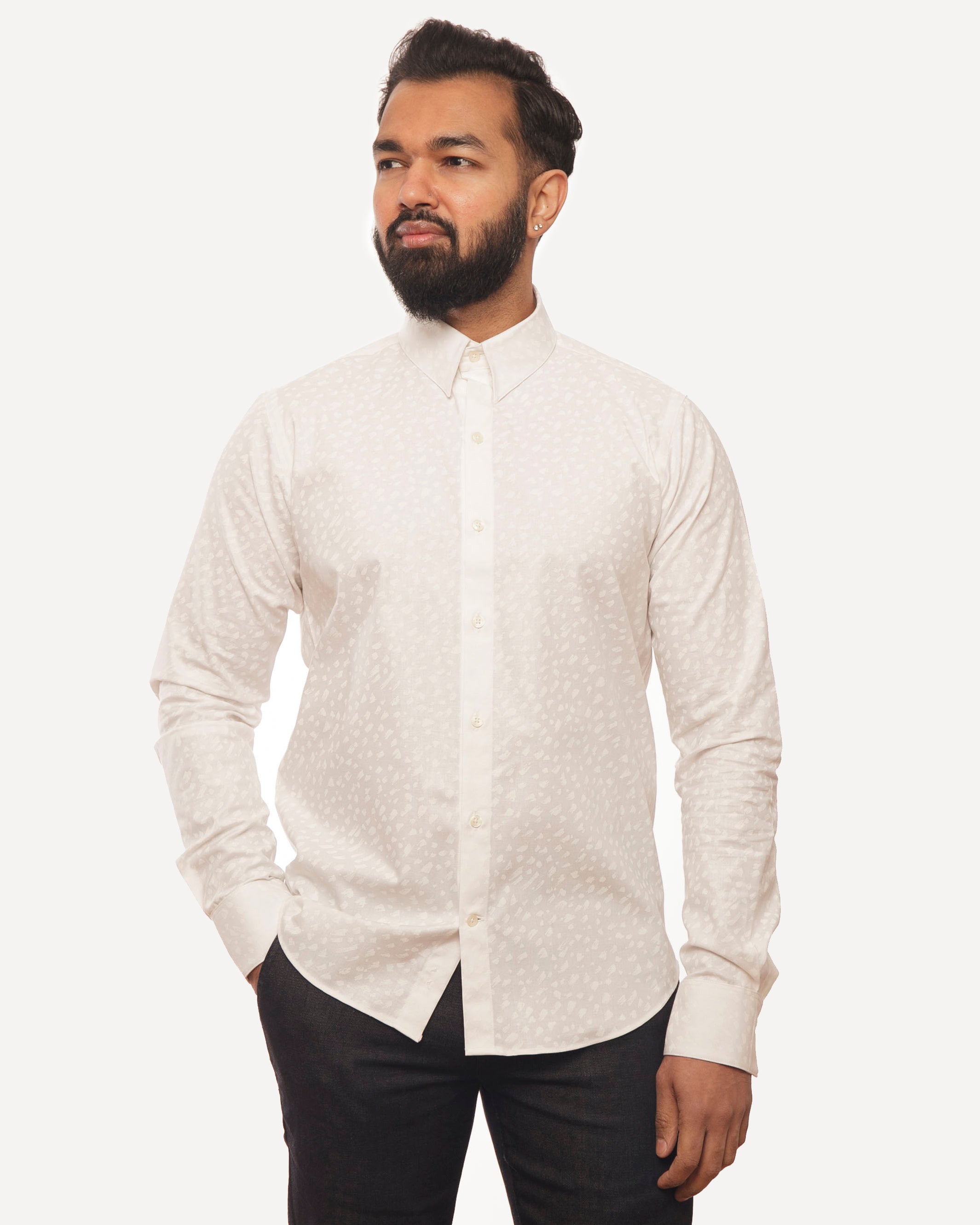 Long Sleeve Dylan Shirt | White Ink Flecks