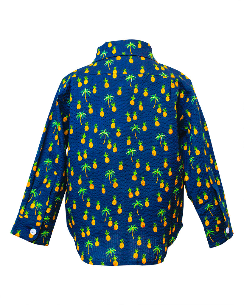 Hopper Shirt Long Sleeve Navy Pineapples Kids