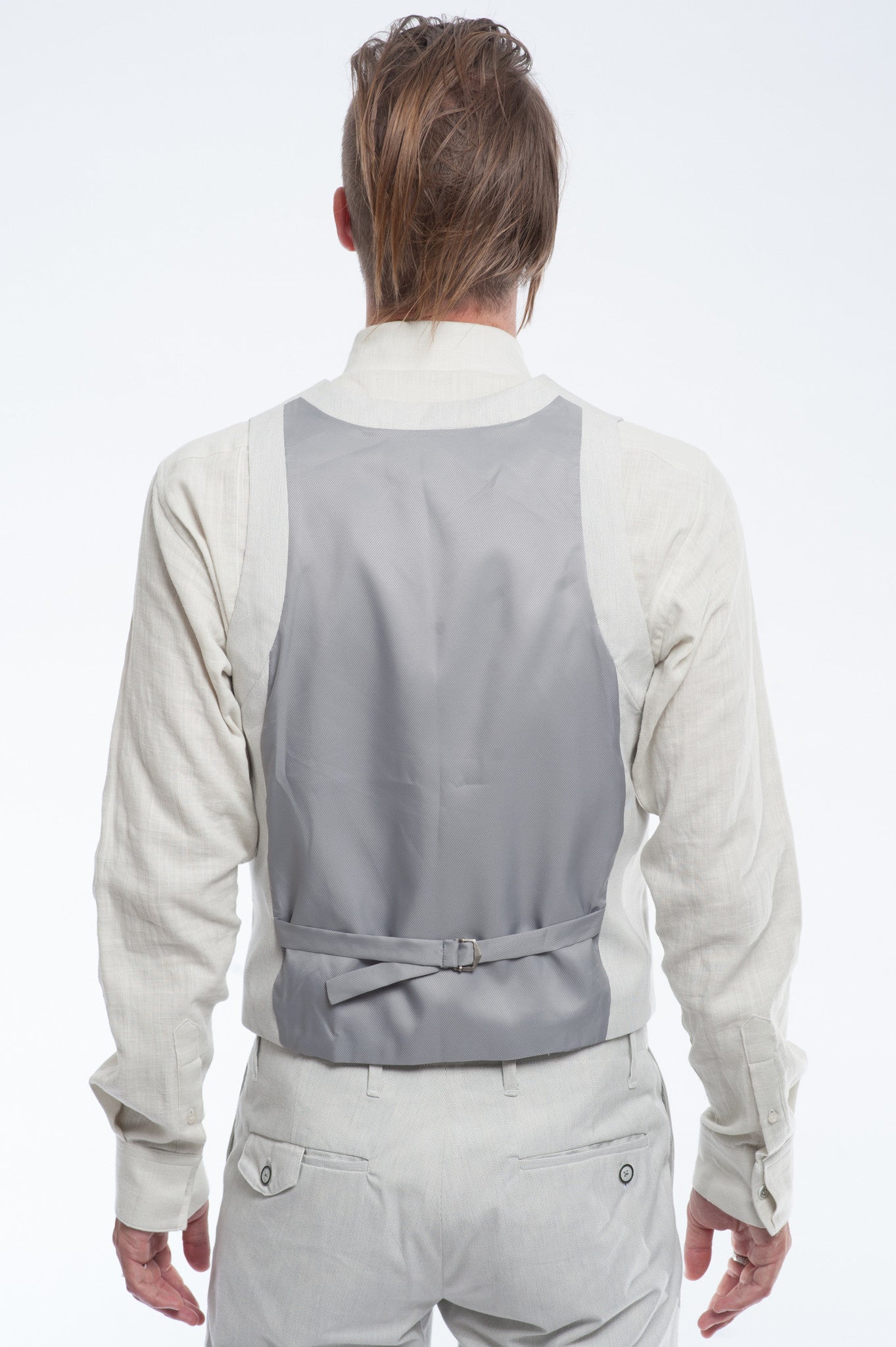 Cotton Off-White Pinstripe Vest Back