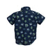 Kids Navy Palm Print Short Sleeve Shirt Seersucker Summer | back
