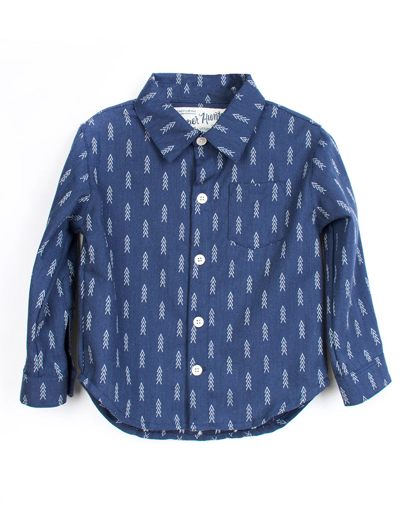 Kids Indigo Button Up Shirt | Hopper Hunter | Front